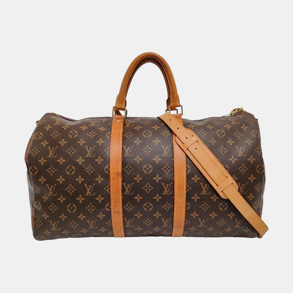 KEEPALL 50 Monogram Coated Canvas Brown