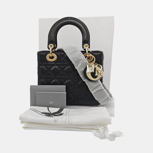 Lady Dior Small Cannage Silk Satin Black
