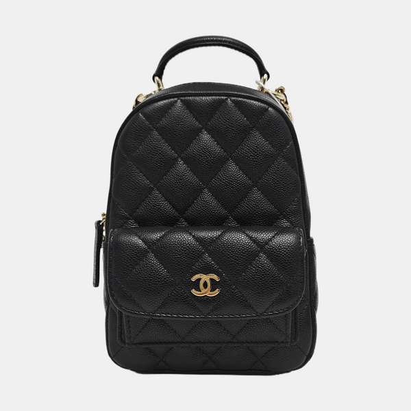 Quilted Grained Calfskin Backpack Mini Black