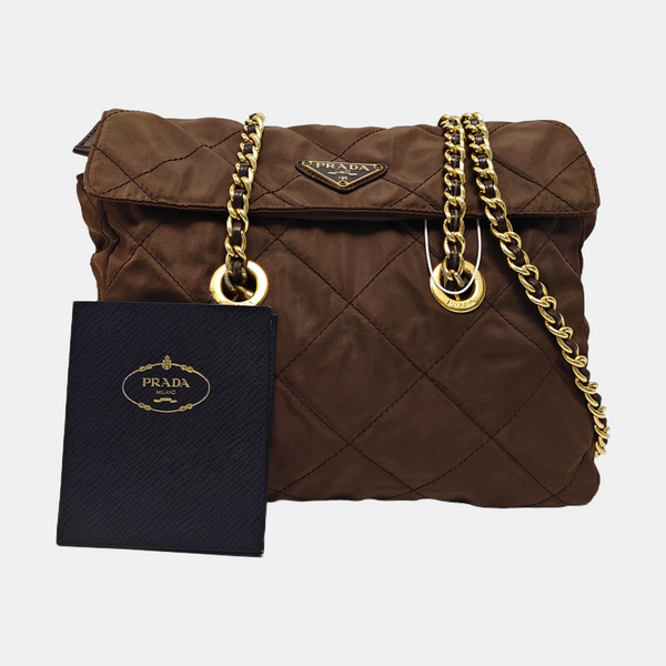 Quilted Nylon Shoulder Bag Brown
