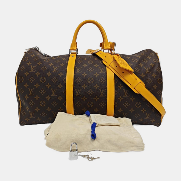 KEEPALL 50 Monogram Coated Canvas Brown