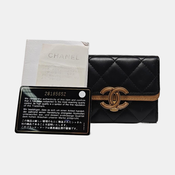 Quilted Lambskin Card Holder Black