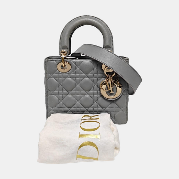 Lady Dior Small Cannage Lambskin Gray