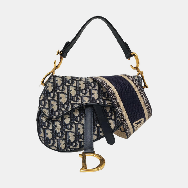 Authenticated pre-owned Saddle Mini Oblique Canvas Blue - Crossbody Bag at Looply