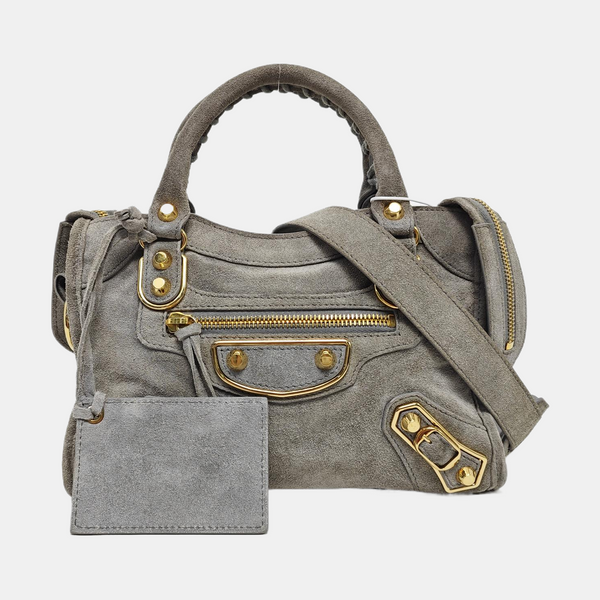 Classic Metallic Edge City Mini Suede Gray