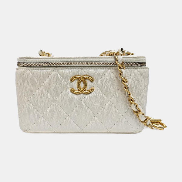VANITY CASE Small Quilted Grained Calfskin White