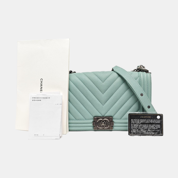 BOY CHANEL Medium Chevron Grained Calfskin Blue