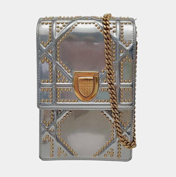 Authenticated pre-owned Diorama Cannage Calfskin Silver - Crossbody Bag at Looply