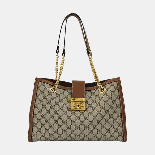 Padlock Medium Monogram Coated Canvas Beige