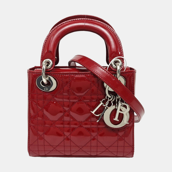 Lady Dior Mini Cannage Patent Leather Red