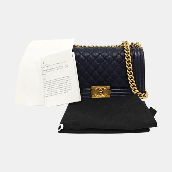 BOY CHANEL Medium Quilted Grained Calfskin Blue