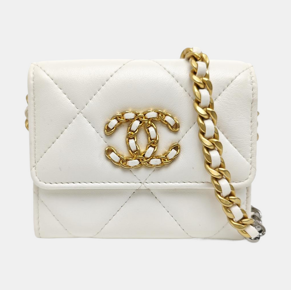 CHANEL 19 Small Quilted Lambskin White