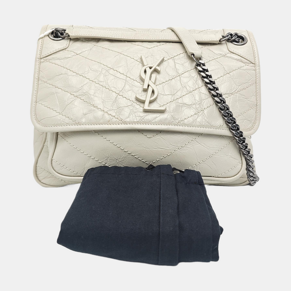 NIKI Medium Chevron Calfskin White