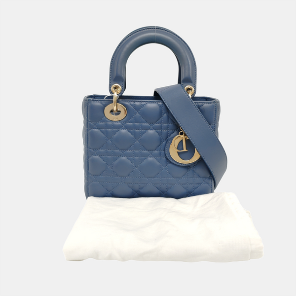 Lady Dior Small Cannage Lambskin Blue