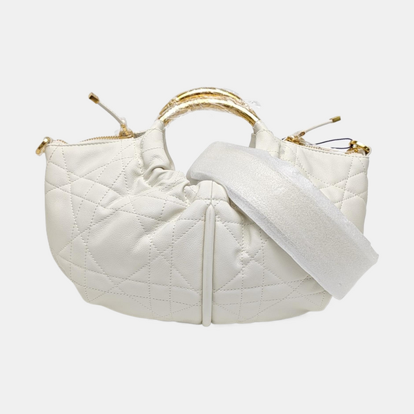 Cannage Calfskin Shoulder Bag White