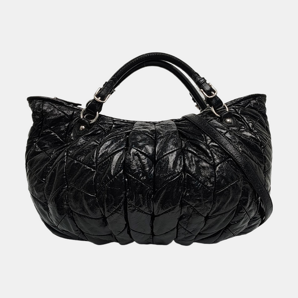 Quilted Patent Leather Tote Bag Black