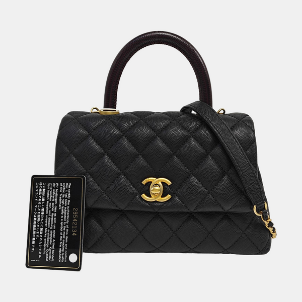 COCO HANDLE Small Quilted Grained Calfskin Black