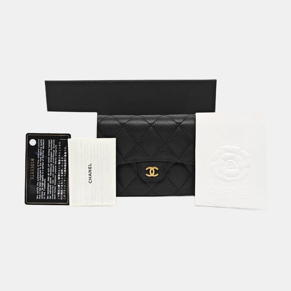 CLASSIC FLAP Mini Quilted Grained Calfskin Black Wallet