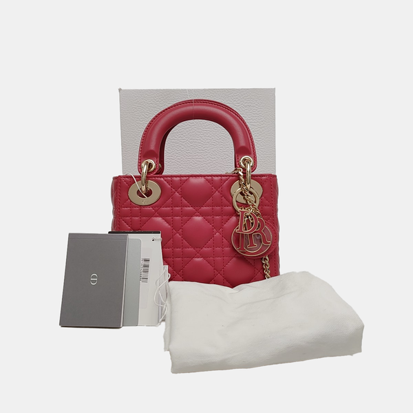 Lady Dior Mini Cannage Lambskin Red