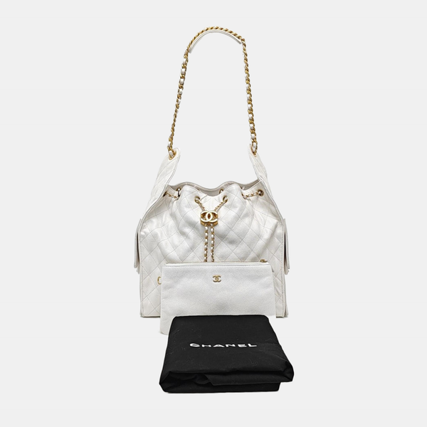 CHANEL 25 Medium Quilted Grained Calfskin White