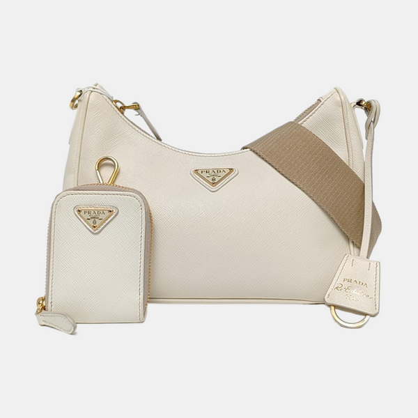Authenticated pre-owned Re-Edition2005 Saffiano Calfskin White - Crossbody Bag at Looply