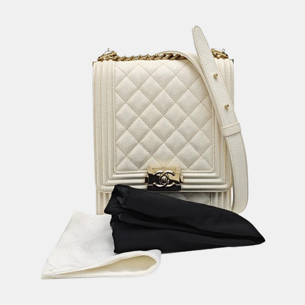 BOY CHANEL Small Quilted Calfskin White