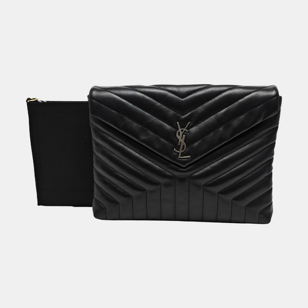 Chevron Calfskin Clutch Black