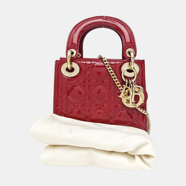 Lady Dior Mini Cannage Patent Leather Red