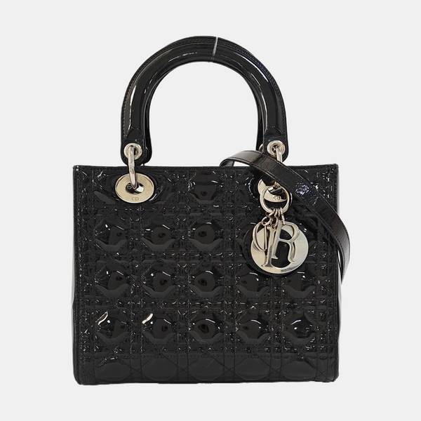 Lady Dior Medium Cannage Patent Leather Black