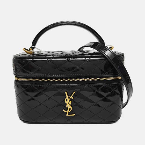 80'S VANITY Quilted Patent Leather Black