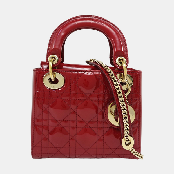 Lady Dior Mini Cannage Patent Leather Red