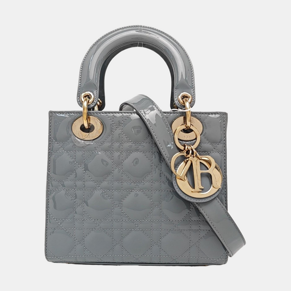 Lady Dior Small Cannage Patent Leather Gray