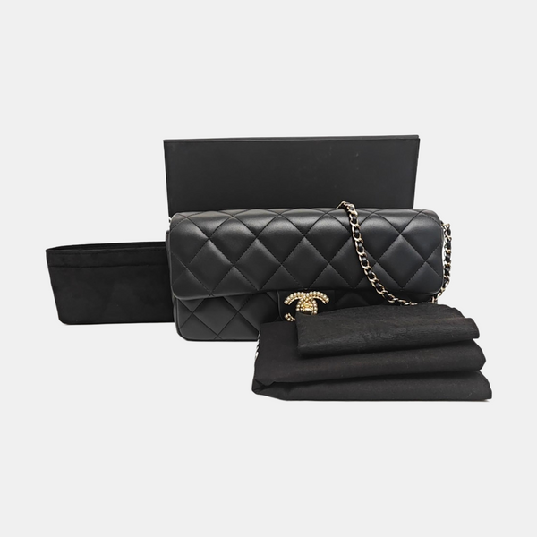 Quilted Lambskin Shoulder Bag Black