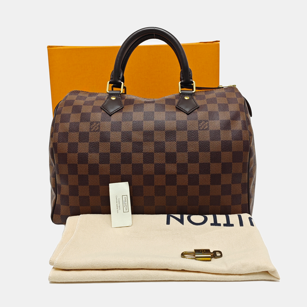 Authenticated pre-owned SPEEDY 30 Damier Ebene Coated Canvas Brown - Top Handle Bag at Looply