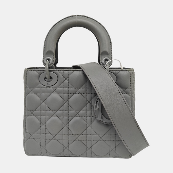 Authenticated pre-owned Lady Dior Small Quilted Lambskin Grey - Tote Bag at Looply