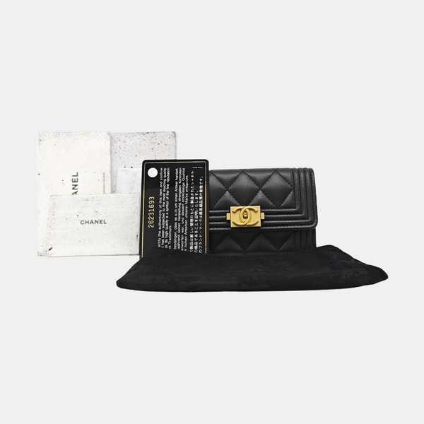 BOY CHANEL Quilted Calfskin Black Card Holder