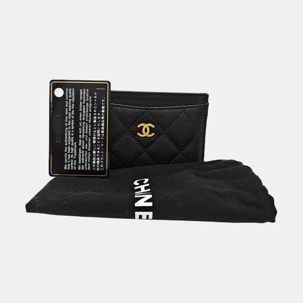 Quilted Grained Calfskin Card Holder Black