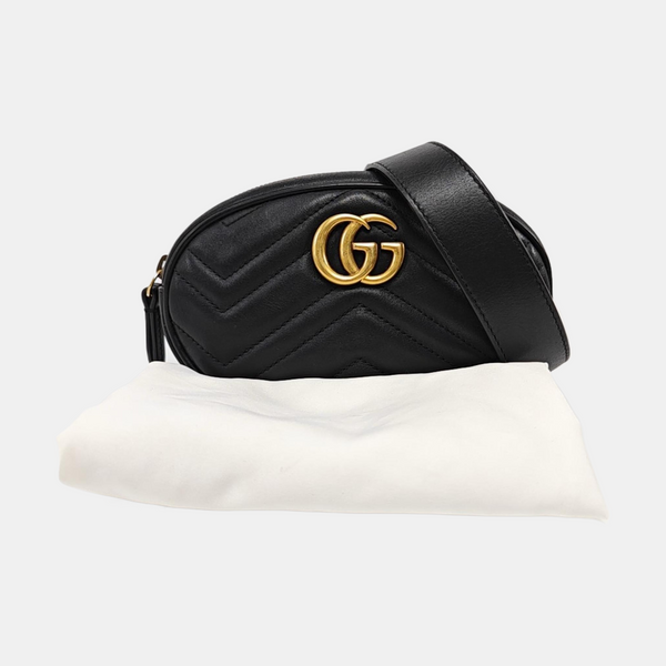 Authenticated pre-owned GG Marmont Quilted Calfskin Black - Belt Bag at Looply