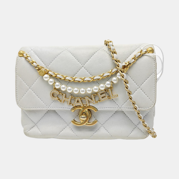 Quilted Lambskin Shoulder Bag White