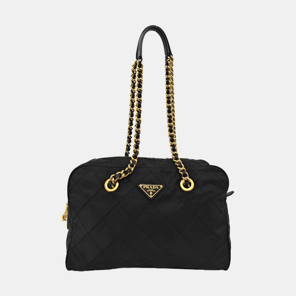 Chain Tote Quilted Nylon Black