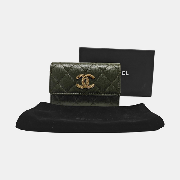 Quilted Grained Calfskin Wallet Green