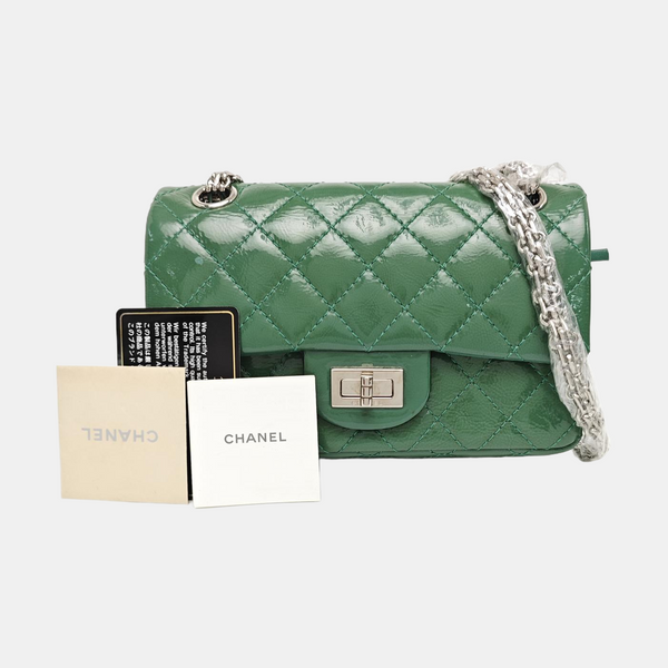 2.55 225 (small) Quilted Patent Leather Green