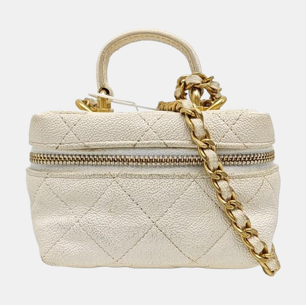 Quilted Grained Calfskin Shoulder Bag Mini White