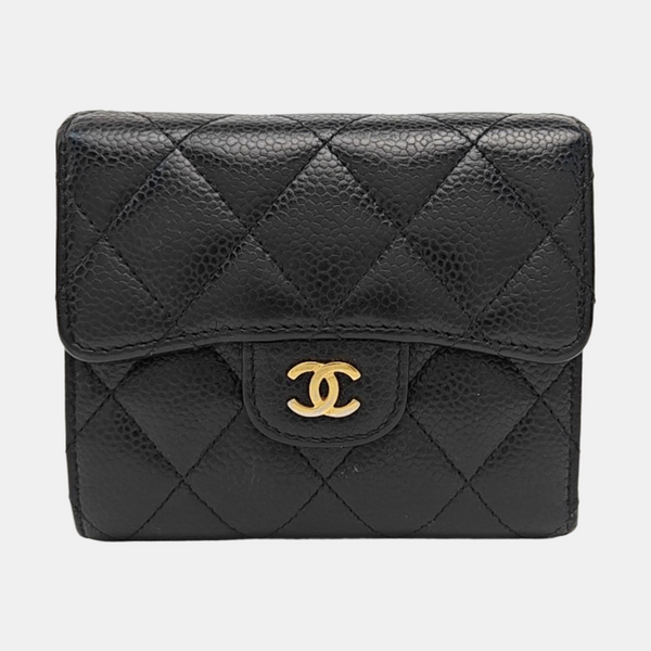 Quilted Grained Calfskin Wallet Black
