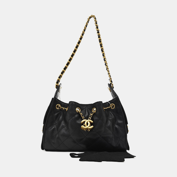 CHANEL 25 Mini Quilted Grained Calfskin Black