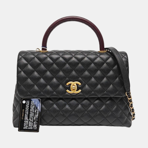 COCO HANDLE Large Quilted Grained Calfskin Black