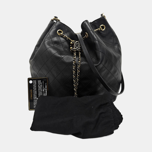 DRAWSTRING Quilted Calfskin Black