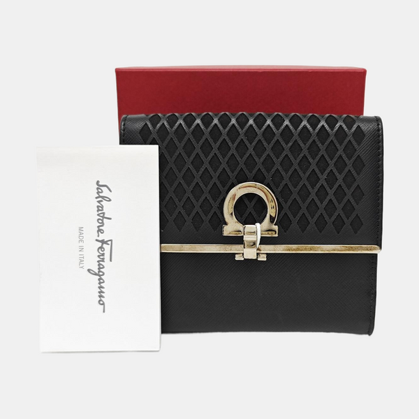 Gancini Small Calfskin Black Wallet