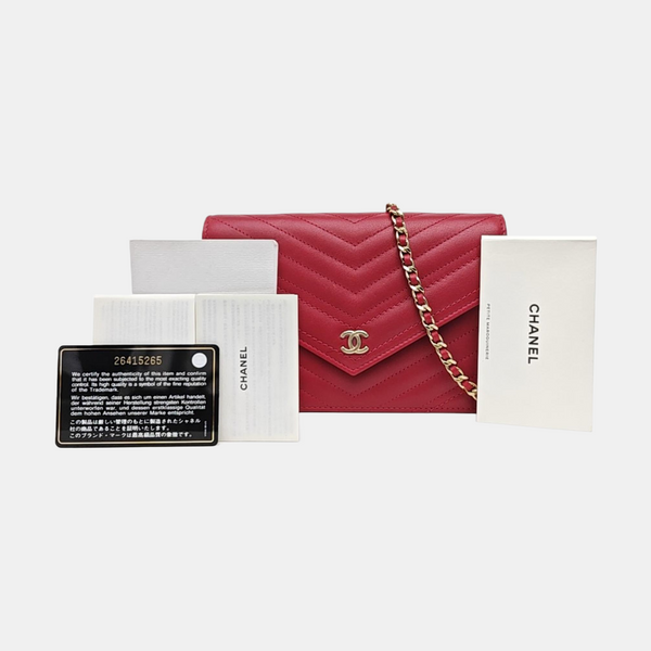 Chevron Calfskin Crossbody Bag Red