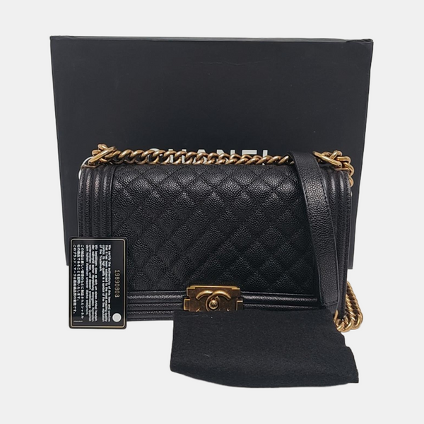 BOY CHANEL Medium Quilted Grained Calfskin Black